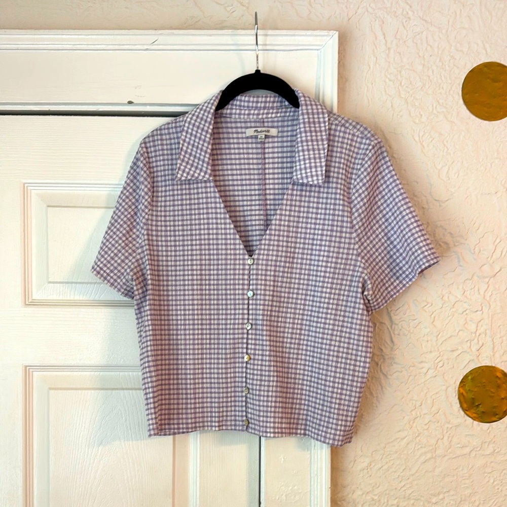 Madewell Crinkle Button Down Shirt in Lavender Plaid